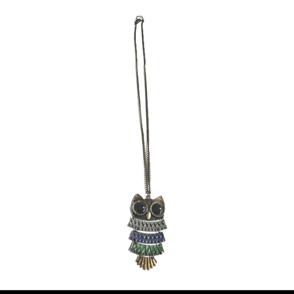Vintage Hinged Brass Owl Fashion Jewelry Necklace